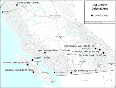 BC Government's Old-Growth Forest Strategy - Nine Deferral Areas